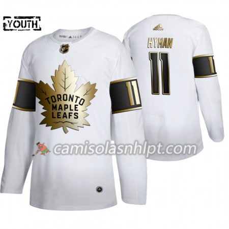 Camisola Toronto Maple Leafs Zach Hyman 11 Adidas 2019-2020 Golden Edition Branco Authentic - Criança